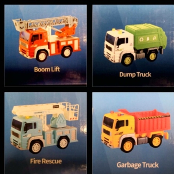 4 Friction Trucks new-Boom Lift, Fire Rescue, Garbage Truck, Dump Truck - Picture 11 of 11